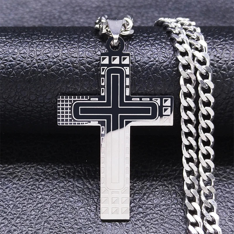 2024 Fashion Punk Cross Stainless Steel Necklace Chain Women Gold Color Statement Necklace Jewelry Collier Homme N3552S05