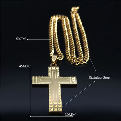 2024 Fashion Punk Cross Stainless Steel Necklace Chain Women Gold Color Statement Necklace Jewelry Collier Homme N3552S05