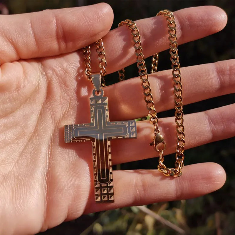 2024 Fashion Punk Cross Stainless Steel Necklace Chain Women Gold Color Statement Necklace Jewelry Collier Homme N3552S05