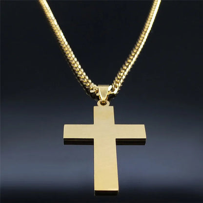 2024 Fashion Punk Cross Stainless Steel Necklace Chain Women Gold Color Statement Necklace Jewelry Collier Homme N3552S05