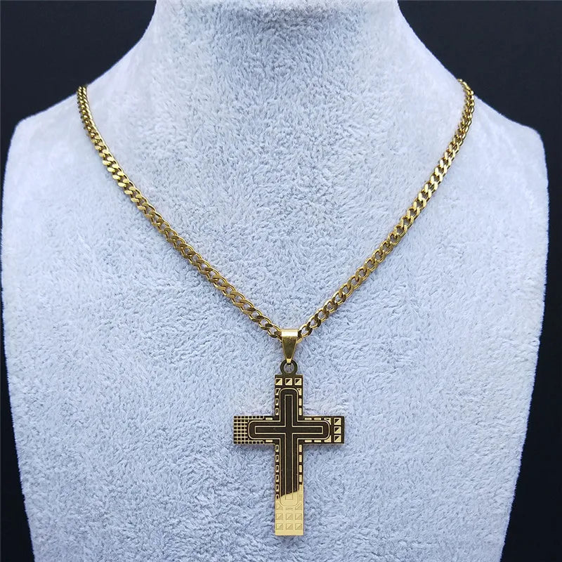 2024 Fashion Punk Cross Stainless Steel Necklace Chain Women Gold Color Statement Necklace Jewelry Collier Homme N3552S05