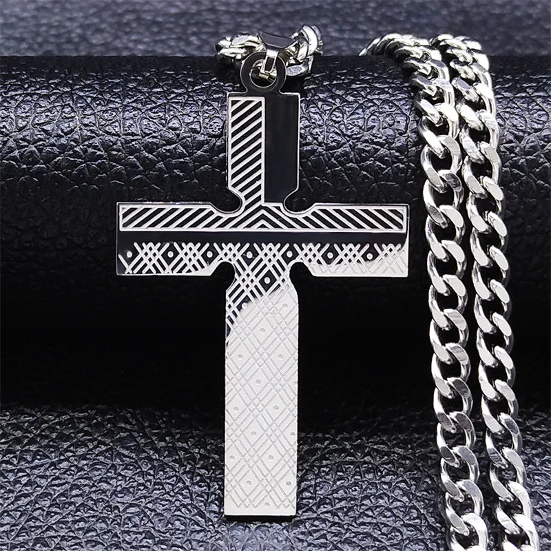 2024 Fashion Punk Cross Stainless Steel Necklace Chain Women Gold Color Statement Necklace Jewelry Collier Homme N3552S05